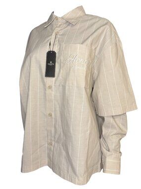 SAINTS STUDIO “Honor Is Golden” Taupe Stripe Button Up Shirt NWT Unisex